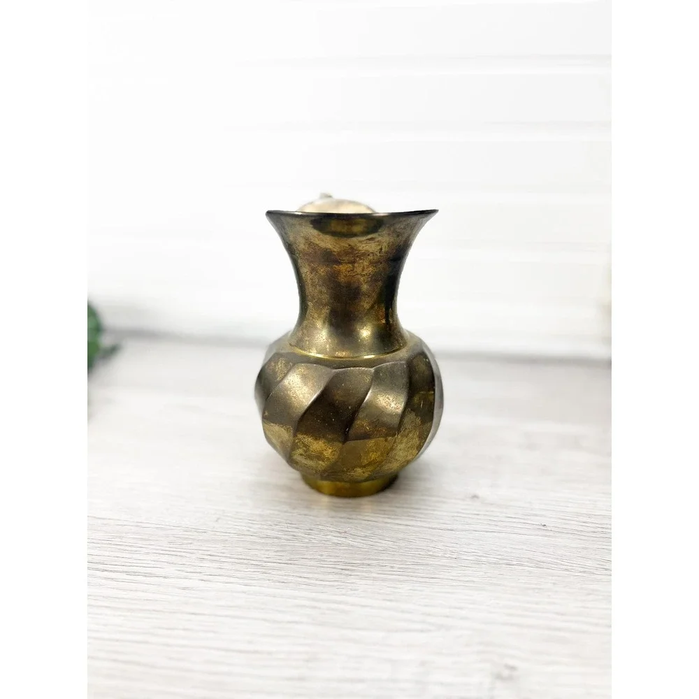 Solid Brass Pitcher‎ Vase with Handle - Scalloped Edge